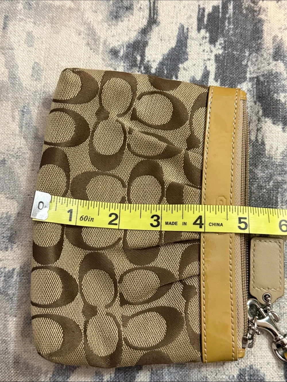 Coach Monogram Signature Wristlet in Brown and Yellow